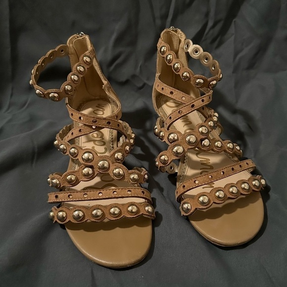 Sam Edelman Dustee Studded Suede Gladiator Sandals Nude Strappy Boho Casual 7.5 - Picture 2 of 9